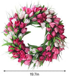 IUIBMI 20 Inches Artificial Door Wreath Spring Tulip Wreath for Front Door, Mothers Day Artificial Flower Wreaths with Pink Tulips for Wall Window Party Wedding Decor - Image 5