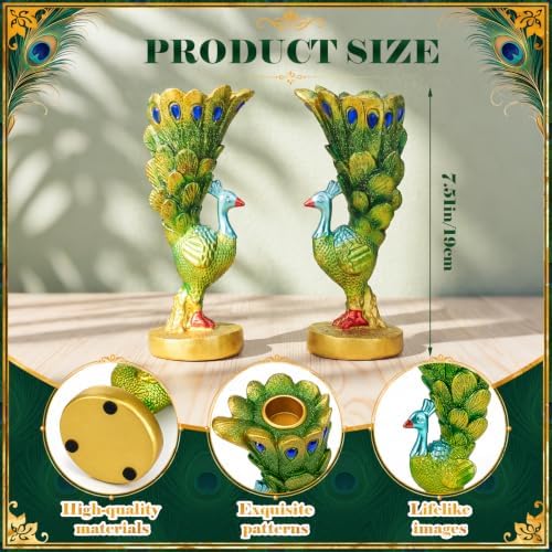 SiliFine 2 Pcs Diwali Table Decorations Peacock Indian Decor Resin Festival of Lights Happy Diwali Holiday Party Decoration for Home Dipawali Pooja Fireplace Decor Wedding Favors Housewarming Gifts - Image 2