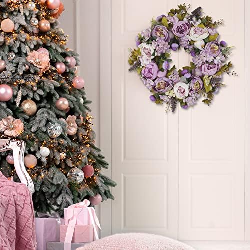 BOMAROLAN Artificial Peony Flower Wreath 19Inch Vintage Blooming Silk Peonies Spring Summer Fall Winter Large Wreaths Flower Green Leaves for Outdoor Front Door Indoor Wedding Wall Or Window Décor - Image 5
