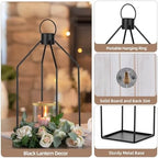 Candle Sconces Wall Decor: Set of 2 Farmhouse Wood Candle Holder Indoor Black Metal Lantern Rustic Decorations for Living Room Front Porch Yard - Image 3