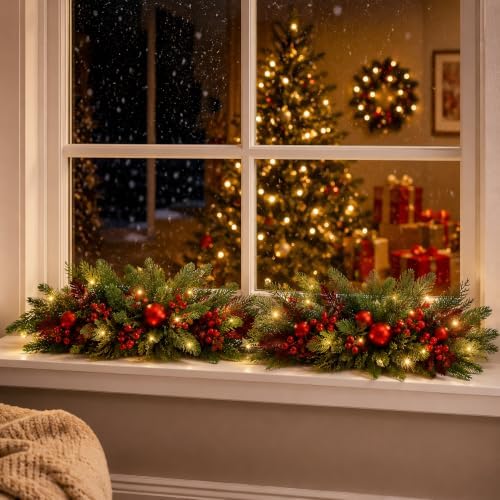 Yalikop 2 Pcs 24.5 Inch Christmas Swags with Light, Ball and Berry - Image 4