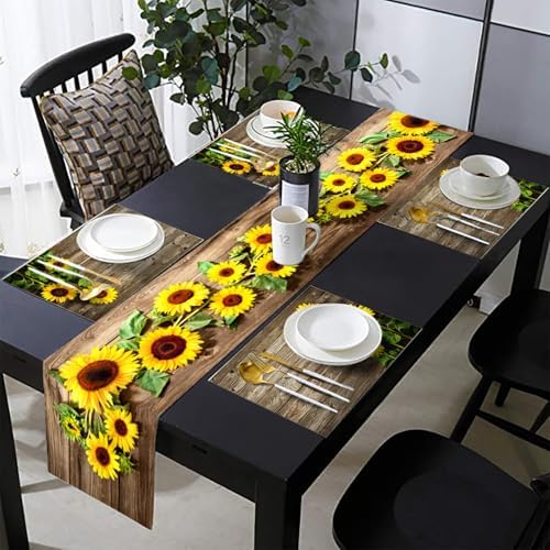 Sunflower Table Runner and Place Mats Set of 6 108 Inches Long by TQFZP