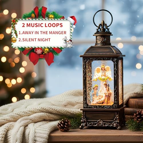Christmas Snow Globes, Manger Snowflake Ball Nativity Scene, Silent Night Music Water Lantern, USB Powered & Battery, Holiday Decorations Gifts for Family, Children or Friend - Image 3