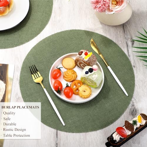 Aneco 50 Pieces Round Burlap Placemats 13.78 Inch Reusable Sage Green Table Mats Heat Resistant Natural Jute Fibers Placemats Burlap Circle Rustic Table Decorations for Dinner Holiday Farmhouse Decor - Image 4