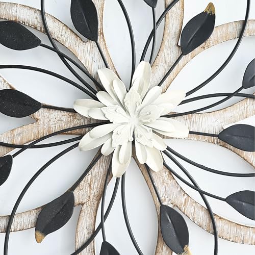 Remenna Whitewash Flowers Wood Wall Decor, Metal Rustic Wall Art Farmhouse Wall Decorations Multiple Floral Hanging Decor for Bathroom Living Room Home Office Garden Kitchen - Image 4