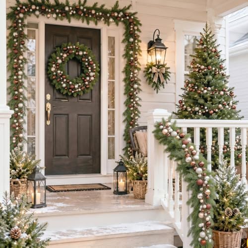 2 Pcs 6 ft Christmas Ball Ornament Garland, Brown, Champagne Gold - Image 6