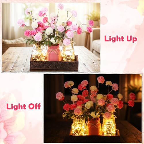 Suncalla 3pcs Pink White Fake Kiku Flowers Mason Jar Table Centerpiece - Image 3