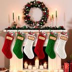 JellyArch 6 Pcs Personalized Christmas Stockings Xmas Stocking with Leather Patches Custom Name Cable Knitted Hanging Family Stockings for Christmas Holiday Fireplace Party Decoration (18 Inches) - Image 2
