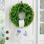 Boxwood Wreath for Front Door Spring Summer Wreaths Farmhouse Door Hanger,Last Name Year Round Porch Decor,20 inch Multi Occasion use Wreath with Personalized Monagram sash Embroidered -(J) by Vofuly
