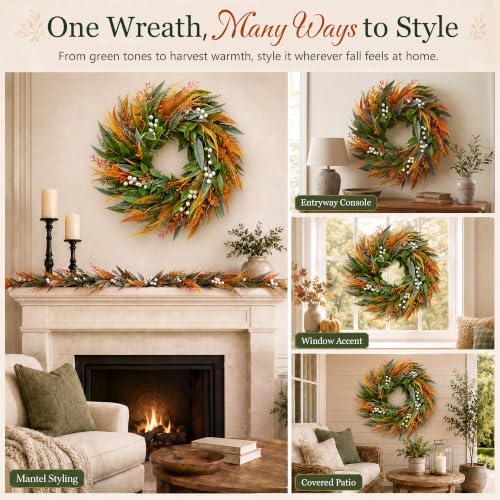 26 Inch Fall Wreaths for Front Door, Autumn Wreath with Storage Bag - Image 6