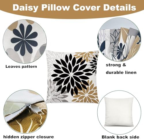 Brown Black Throw Pillow Covers 20x20 Set of 6, Neutral Floral Home Decor - Image 7