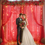 30x10ft Red Tulle Backdrop Curtain with Lights String for Parites, Sheer Backdrop Curtains for Wedding Baby Shower Birthday Party Photo Shoot Decorations - Image 7