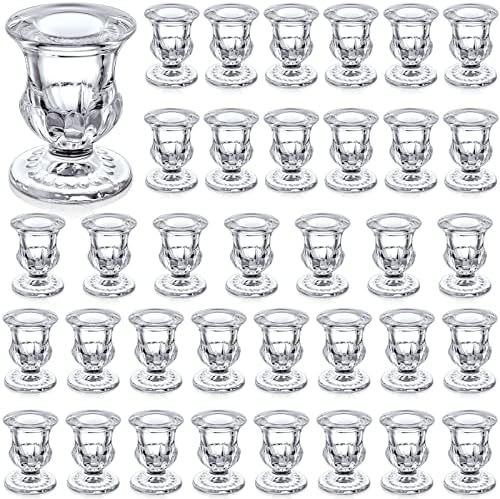 36 Pcs Clear Glass Candlestick Holders Taper Candle Holder Bulk 2.5 Inch Candle Stick Holder for Table Centerpiece Mantel Wedding Housewarming Gift Rustic Vintage Valentines Dinning Decoration (Clear) by Foaincore