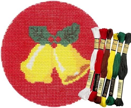 Howie's Christmas Needlepoint Needlepoint Kits, 18CT Printed Embroidery Pattern Starter Kits, Stamped Patterns Canvas Kits(Christmas - Bells,4x4inch) by HowiesNeedlepoint