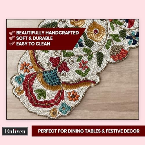 Floral Beaded Table Runner 13x36 Inch – Handmade Spring Decorative Dining Table Runner, Multicolor Centerpiece for Wedding, Holiday & Home Décor - Image 4