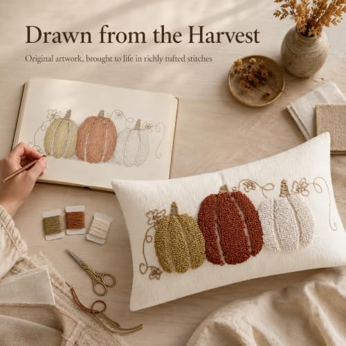 Embroidered Fall Throw Pillow Covers,12x20 Inch Set of 2,Rust - Image 3