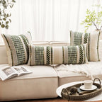 ANRODUO Boho Decorative Pillow Covers 18x18 Dark Green Stripe Pack of 2 - Image 2