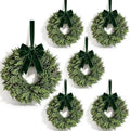 6 Pcs Small Christmas Hanging Wreaths with Artificial Cedar Pine Greenery Dark Green Velvet Ribbon Mini Cabinet Wreath for Porch Front Door Window Wall Farmhouse Rustic Christmas Winter Holiday Decor by Unknown