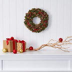 Nearly Natural 15in. Holiday Artificial Wreath with Pine Cones and Ornaments - Image 3