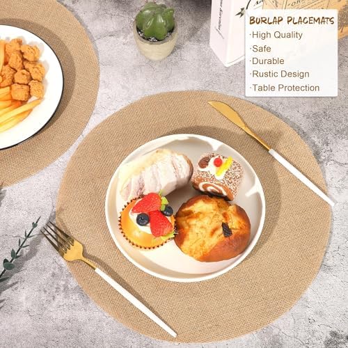 Aneco 100 Pieces Round Burlap Placemats 13.78 Inch Reusable Brown Table Mats Heat Resistant Natural Jute Fibers Placemats Burlap Circle Rustic Table Decorations for Dinner Holiday Farmhouse Decor - Image 4