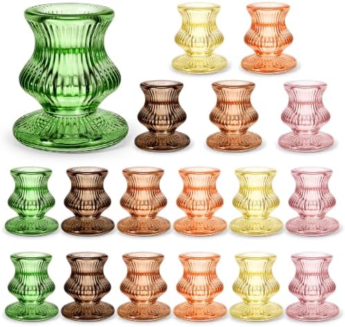 Glass Candlestick Holders -18 Pack Tapered Candle Holder Decor Bulk by Ovveroche