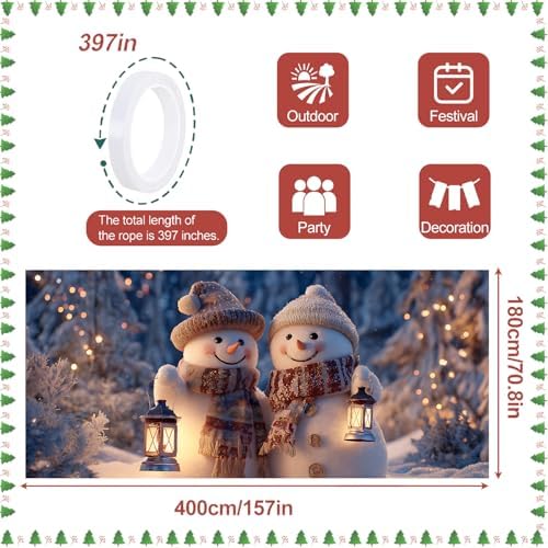 ANNA QUEEN Winter Garage Door Banner 6×13 FT, Smiling Snowman Couple with Lanterns, Cute Winter Outdoor Garage Decoration for Parties Home Decor - Image 3