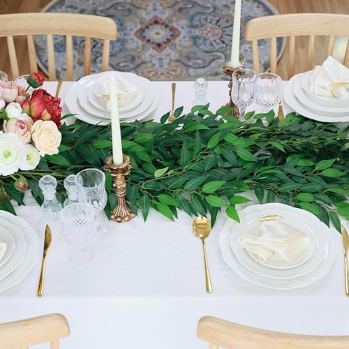 mizii Artificial Vines Garland 10 Feet Faux Italian Ruscus Vine Greenery Garland Silk Green Leaves Decoration Fake Plants Greenery for Table Centerpieces Home Room Wall Wedding Arch Decor (10 feet) - Image 4