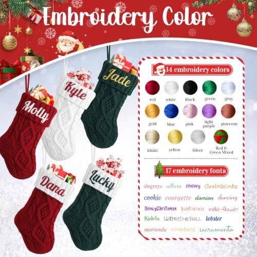 Personalized Mini Christmas Stockings - Custom Embroidered Name Knit Stockings for Baby,Kids,Family - Classic Cable Knit 9” Small Christmas Stocking Fireplace Holiday Decor Gifts(10 Pack) - Image 5