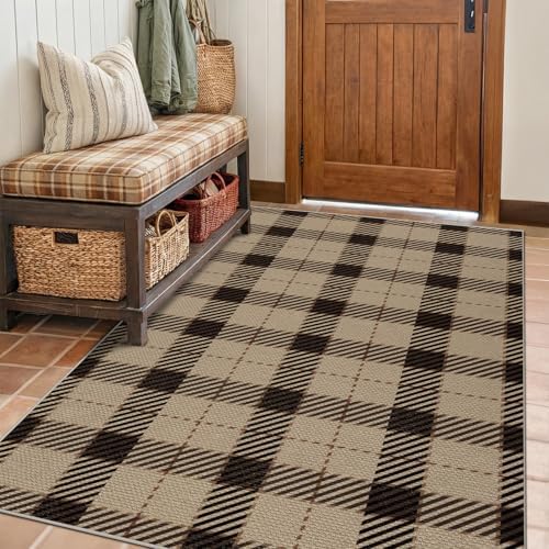 JTJ Easy Jute 4x6 Country Rug, Black & Tan Plaid, Washable by JTJ