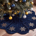 Hollowfly Navy Blue Velvet Christmas Tree Skirt with Sequin Snowflake 48'' by Hollowfly