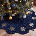 Hollowfly Navy Blue Velvet Christmas Tree Skirt with Sequin Snowflake 48'' by Hollowfly