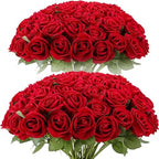 Cliselda 72pcs Red Roses Artificial Velvet Silk Flower Bulk for Home Decor by Showthebeautyoflife
