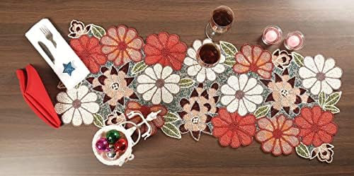Lightnpro Beaded Table Runner - Elegant Handmade Floral Design - Decorative Table Accent for Dining, Weddings,, Everyday Use & Special Party Occasions - 13x36 Inch - Maroon Combo - Image 3