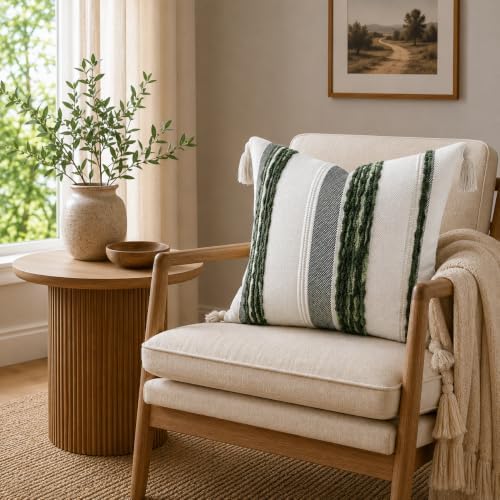 decorUhome Cream White and Green Throw Pillow Covers 18x18 Set of 2 - Image 2
