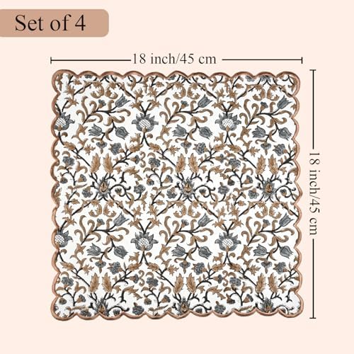 CPC Autumn Vine Block Print Cotton Embroidery Napkin 18x18 (Pack of 4) - Image 3
