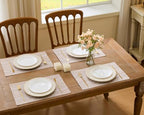 Wracra Cotton Linen Place Mats, Brown Embroidered Placemats Set of 8 - Image 7