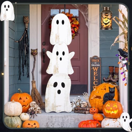 Vercraft Halloween Front Porch Decor Outdoor Wood Stacked Ghost Porch Sign - Image 6