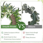 Eucalyptus Wreath 22 Inch Spring Wreath for Front Door with Lamb’s Ear White Berries Farmhouse Home Decor for Front Porch Windows Wall Indoors Outdoor Greenery Wreath for All Seasons Summer - Image 3