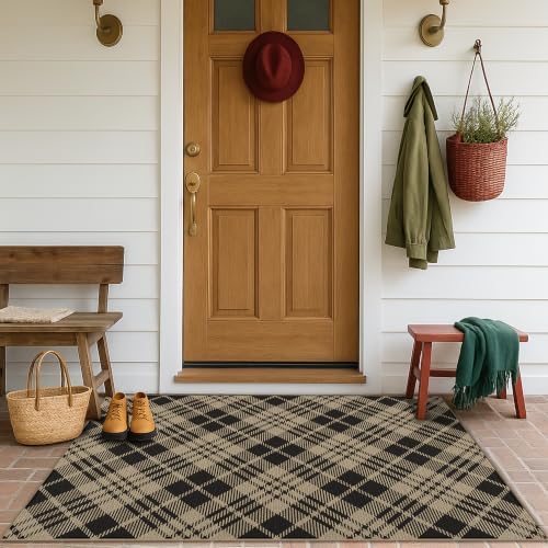 JTJ Easy Jute 4x6 Diagonal Plaid Rug, Black & Beige, Washable - Image 4