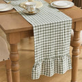 Sage Green Gingham Plaid Ruffle Table Runner 108 Inches Long, 100% Washed Cotton Double Layer Farmhouse Dining Decor for Holiday, Home Party Wedding, 13 x 108 inches by Kisswish