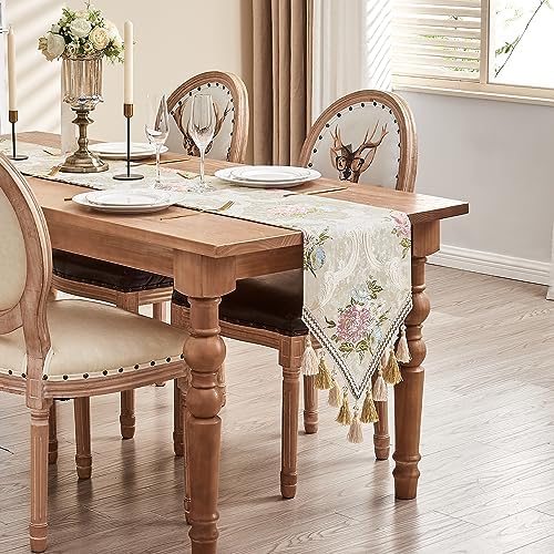 Loom and Mill European Jacquard Floral Table Runner 13x72 inch,Pearly Beige - Image 7