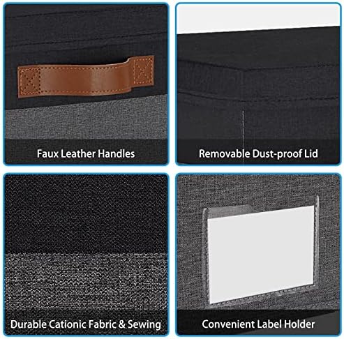 GhvyenntteS Fabric Storage Bins with Lids 3 Pack, Closet Storage Boxes with Lid and 3 Handles, Foldable Storage Baskets with Lids and Label Window for Home Office (Grey&Black, 15" x 11" x 9.7") - Image 4