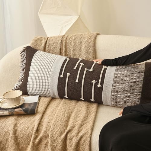 Dark Brown Boho Decorative Lumbar Pillow Cover 14x36 - Image 6