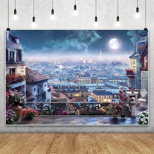 Leowefowa Downtown Cityscape Background 10x5ft City Balcony Backdrops for Photoshoot Cityscape Photography Backdrop City Moonlight Photo Props Downtown Balcony Backdrops for Parties Vinyl - Image 5