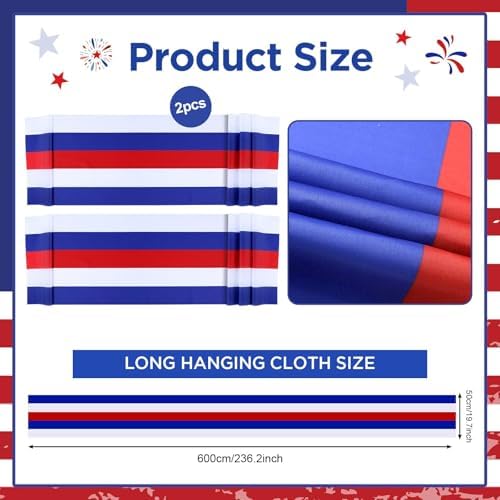 2 Pack Patriotic Bunting Banner, 4th of July Outdoor Porch Decorations 2.5 x 20 ft Red White and Blue American Flag for Memorial Day, Veterans Day, Home Yard (Independence Day-3) - Image 2