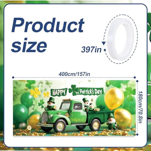 13x6 ft St. Patrick’s Day Truck Garage Door Banner - Green Truck with Shamrocks & “Happy St. Patrick‘s Day” Backdrop, Hanging Holiday Decor for March 17th Irish Party Outdoor Wall Sign - Image 2