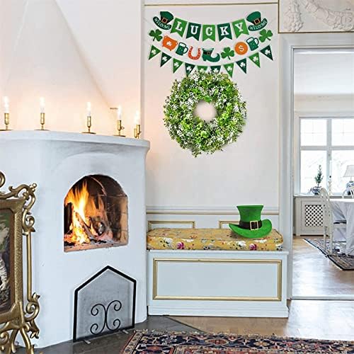 St Patricks Day Decorations Artificial Wreath Lucky Shamrock Clover Leprechaun Hat Beers Spring Summer Party Decor Outdoor/Indoor Farmhouse Front Porch Wall Window Door - Image 2