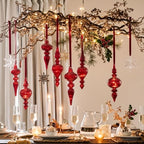 12 Pcs Vintage Glass Finial Christmas Ornaments, Burgundy Red - Image 4