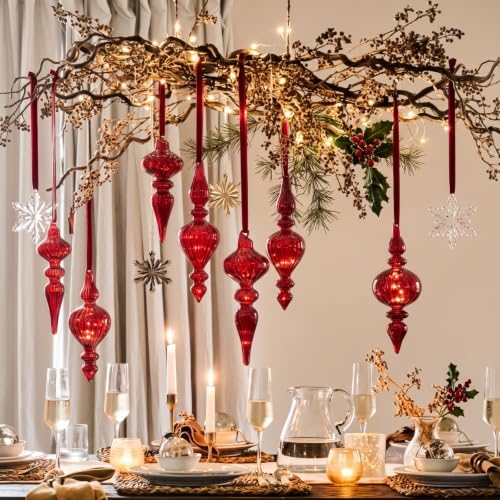 12 Pcs Vintage Glass Finial Christmas Ornaments, Burgundy Red - Image 4