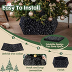 Black Christmas Tree Ring Collar 25.59 Inch Collapsible Xmas Tree Skirt Sequin Velvet Tree Stand Cover for Halloween Artificial Tree Home Ornaments - Image 4